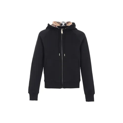 Burberry Zip Up Hoodie With Check Hood Black Archive Beige
