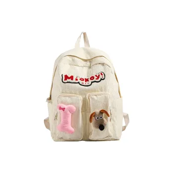Dusen Kangaroo Corduroy Backpack Women's White/Black/Red