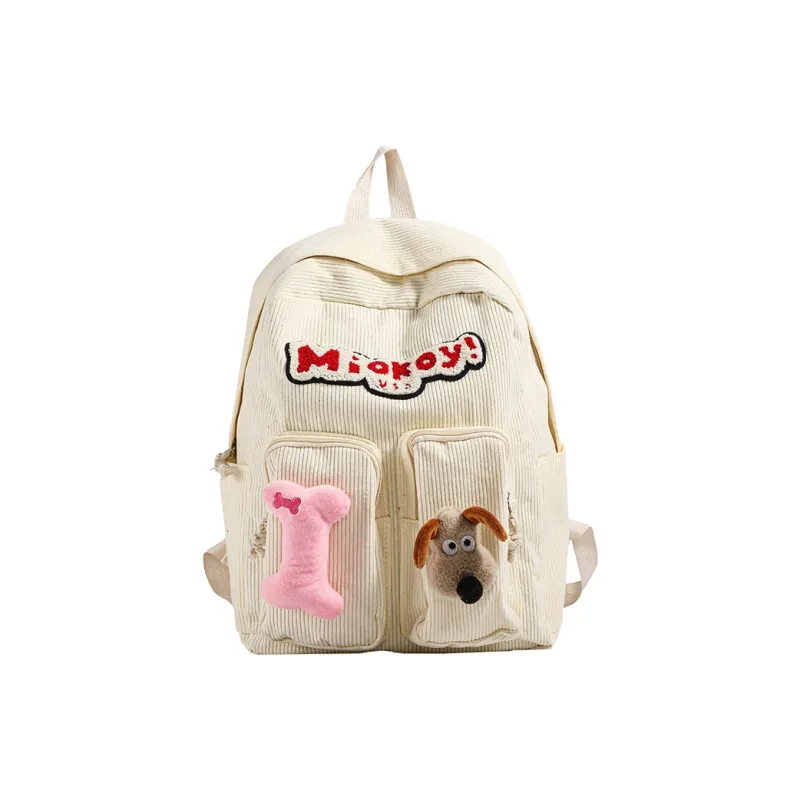 Dusen Kangaroo Corduroy Backpack Women's White/Black/Red-0