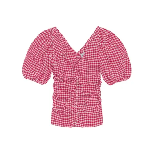 GANNI Check print V neck Blouse