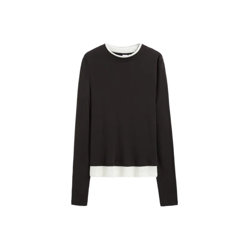 GAP Color Blocking Patchwork Slim Fit Minimalist Style Slimming Inner Layer Top Long Sleeved T Shirts Women's-4