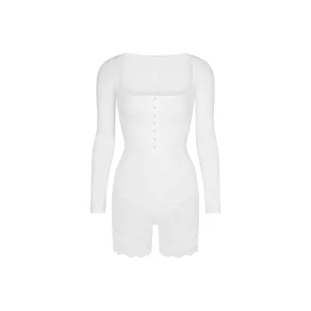 SKIMS FITS EVERYBODY LACE LONG SLEEVE ONESIE Bodysuits Women's SNOW/Snow