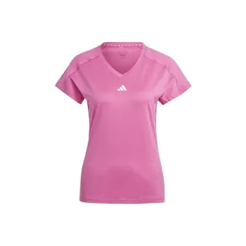 Adidas Women's Aeroready Train Essentials Minimal Branding V Neck T Shirt Pure Ruby/White