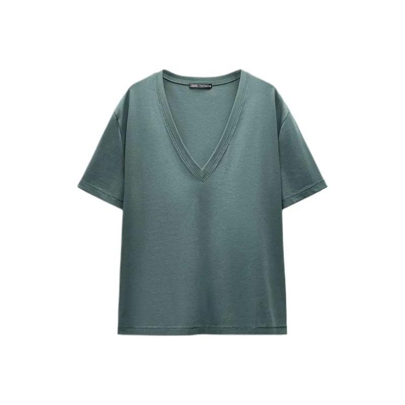 ZARA T Shirt Women's Gray Green-0
