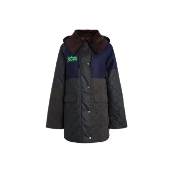 BARBOUR x GANNI Collaboration Short Burghley Quilted Wax Jacket Jackets Coats Women's Dark Blue