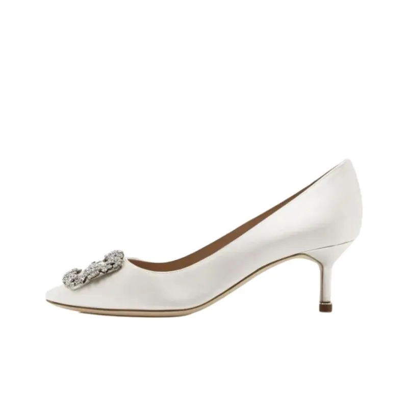 MANOLO BLAHNIK Hangisi Slim Heel High Heels 5cm Women's White-0