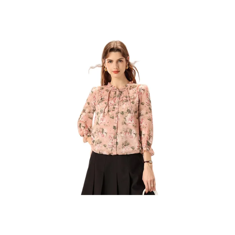 FENHONGMALI Shirt Women's Pink Floral-0