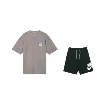 Nike Casual Sportswear Unisex Clothing Set Gray Top+Black Shorts