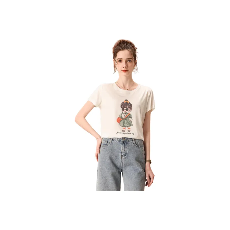 FENHONGMALI T Shirt Women's White-0