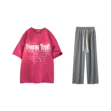 Clothing Set (Rose Red Top+Gray Pants)