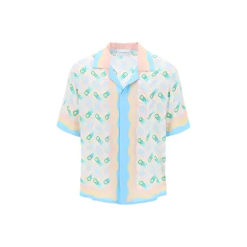 CASABLANCA Cuban Collar Short Sleeve Shirt 'Ping Pong Print'