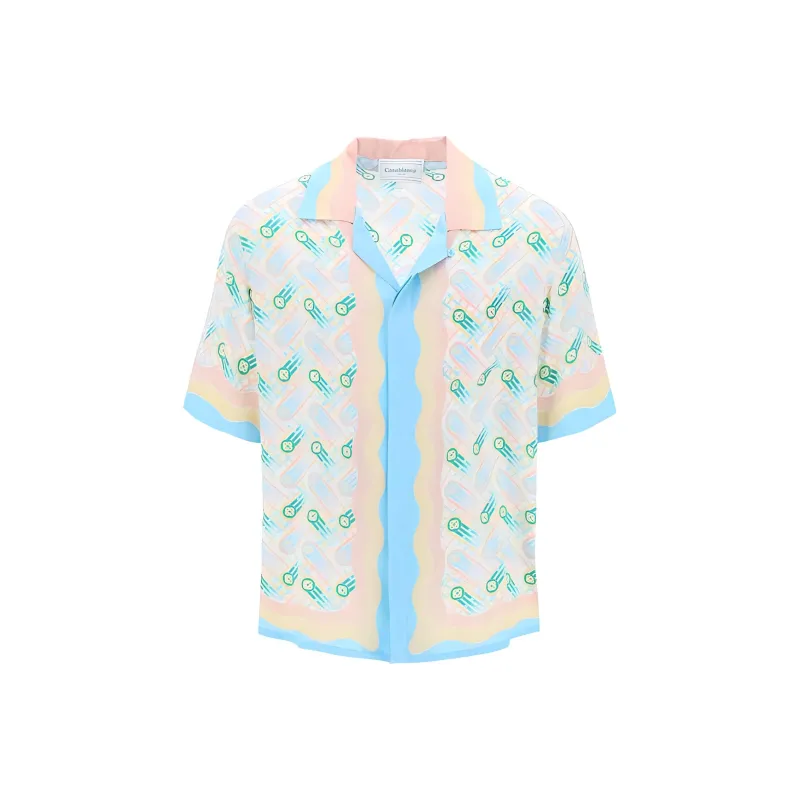 CASABLANCA Cuban Collar Short Sleeve Shirt 'Ping Pong Print'-0