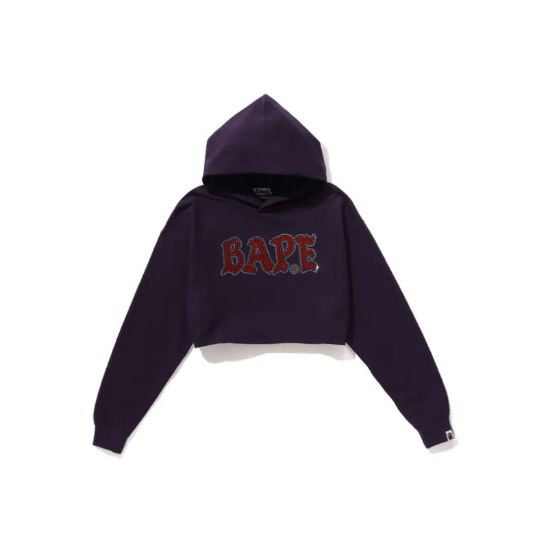 A BATHING APE Crystal Stone Cropped Pullover Hoodie 'Purple'-2