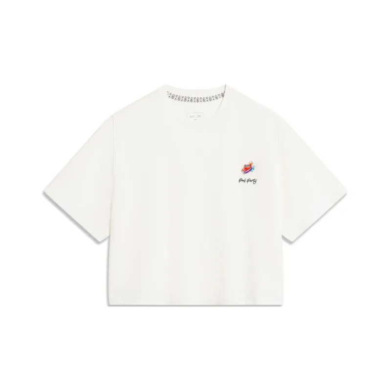 LiNing x YINGXIONGLIANMENGYONGCHIPAIDUI,LIANMINGKUAN SS23 Drop Shoulder Sleeve T Shirt Women's Ivory-0
