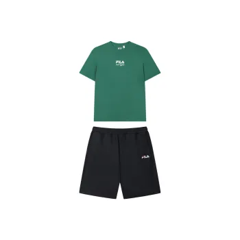 FILA Casual Sportswear Men Clothing Set Midsummer Green Short Sleeved Shirt+Legend Blue Shorts