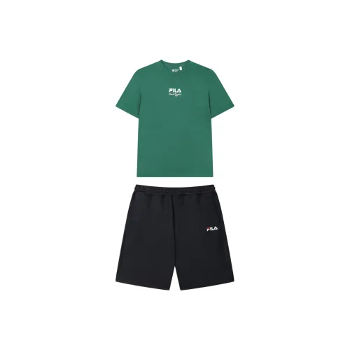 FILA Casual Sportswear Men Clothing Set Midsummer Green Short Sleeved Shirt+Legend Blue Shorts