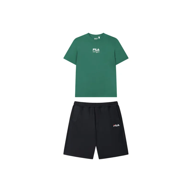 FILA Casual Sportswear Men Clothing Set Midsummer Green Short Sleeved Shirt+Legend Blue Shorts-0