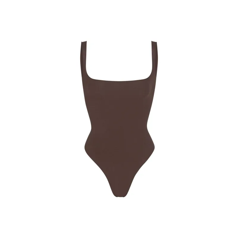 SKIMS SS24 RAW EDGE CAMI BODYSUIT Bodysuits Women's ESPRESSO/Dark Coffee Color-0