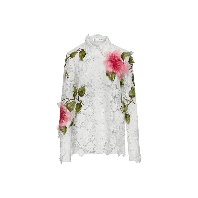 Oscar De La Renta Hibiscus-embroidered Floral-lace Blouse-0