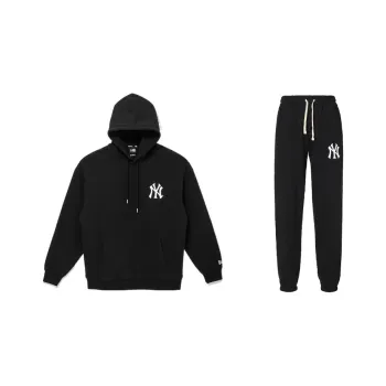 New Era Sweatshirt Casual Elastic Cuff Sweatpants Set Unisex Black