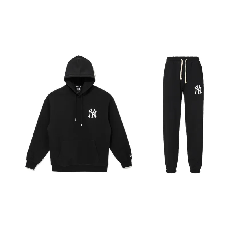 New Era Sweatshirt Casual Elastic Cuff Sweatpants Set Unisex Black-0