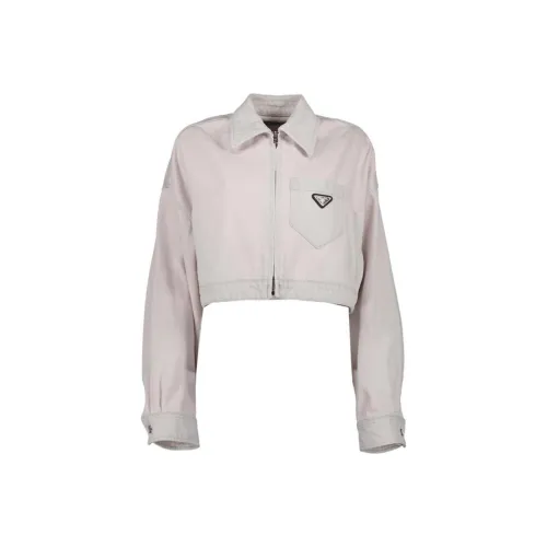 PRADA Logo Plague Cropped Denim Jacket Pink