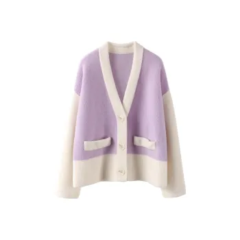 MAIGRE SIMHAT Cashmere Sweater Women's White+Taro Purple
