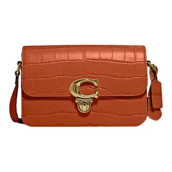 COACH Studio Leather Small Square Bag, Camera Bag, Crossbody Bag Medium Size Women's Orange