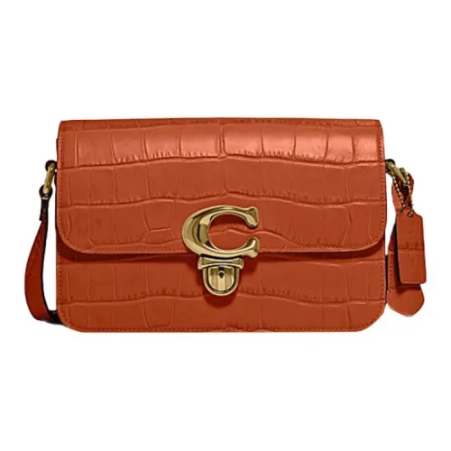 COACH Studio Leather Small Square Bag, Camera Bag, Crossbody Bag Medium Size Women's Orange