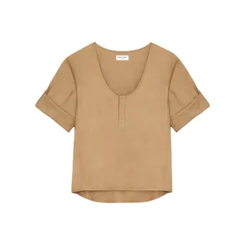 SAINT LAURENT Henley U-Neck Blouse