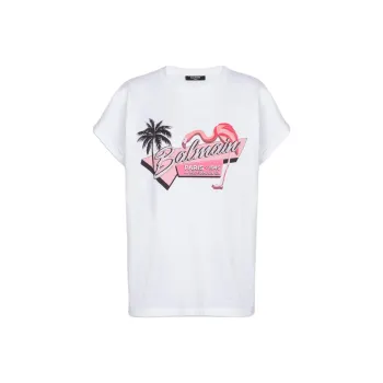 BALMAIN Flamingo Logo Printed T Shirt