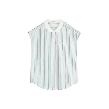 SOLIGHTER Shirt Women's White Green Yarn Dyed Woven Stripes