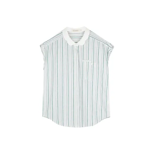 SOLIGHTER Shirt Women's White Green Yarn Dyed Woven Stripes