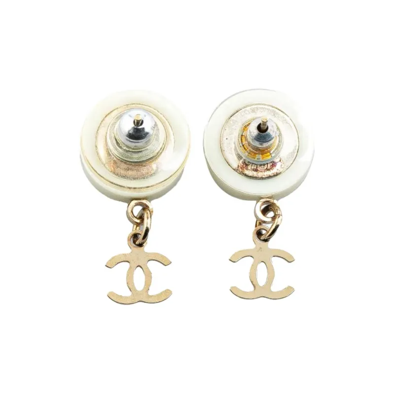 CHANEL 2007 Gold Plated Acrylic Cc Dangle Coco CHANEL Push Back Earrings Costume Earrings-1