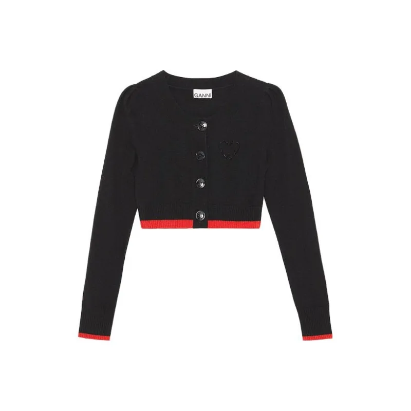 GANNI Cropped Knitted Cardigan-0