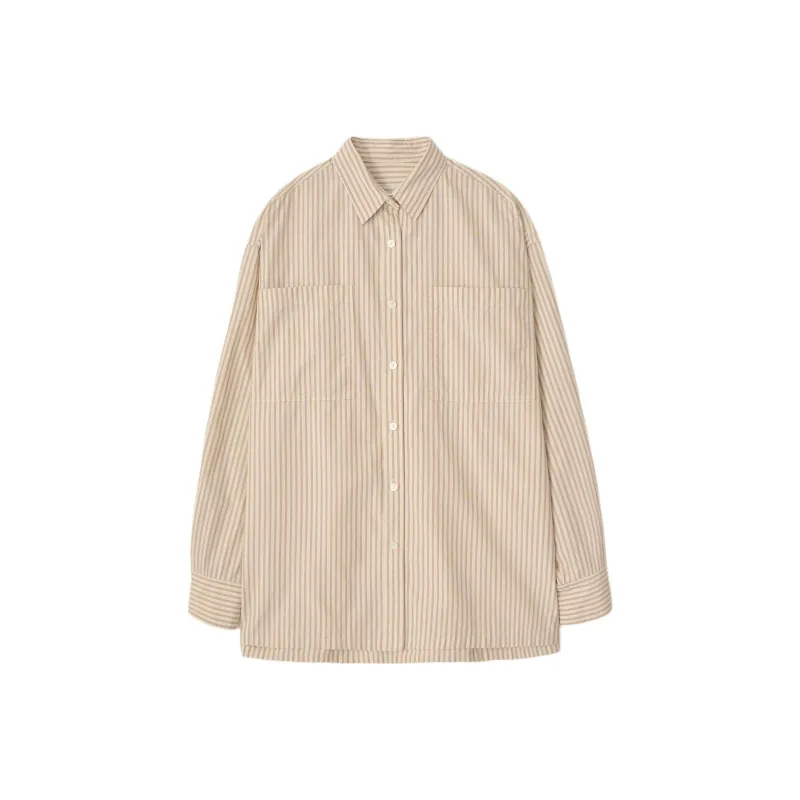 NOTHING WRITTEN Toro Oversized Stripe Shirt Shirt Women's Beige/Beige-0
