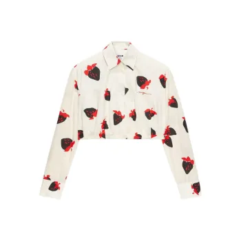 MSGM Strawberry Printed Cropped Shirt