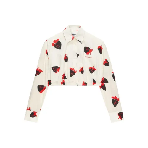 MSGM Strawberry Printed Cropped Shirt