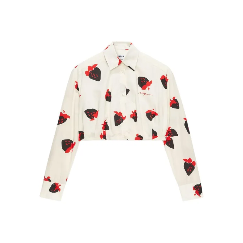 MSGM Strawberry Printed Cropped Shirt-0