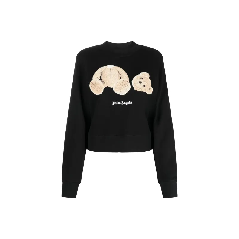 PALM ANGELS Women's Palm Bear Fitted Crew Sweatshirt Black/Brown-0