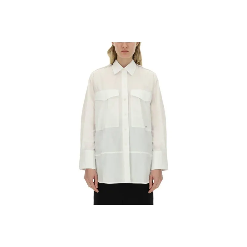 Victoria Beckham Logo Embroidered Curved Hem Shirt-0