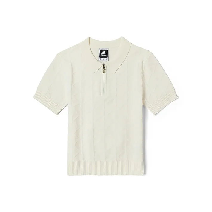 Kappa 1916 Series Polo Shirts Women's Korean White Yarn Dyed Woven 012Y-0