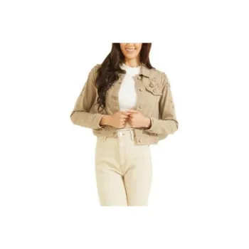GUESS Adoria Embellished Denim Jacket Jackets Coats Women's Umber