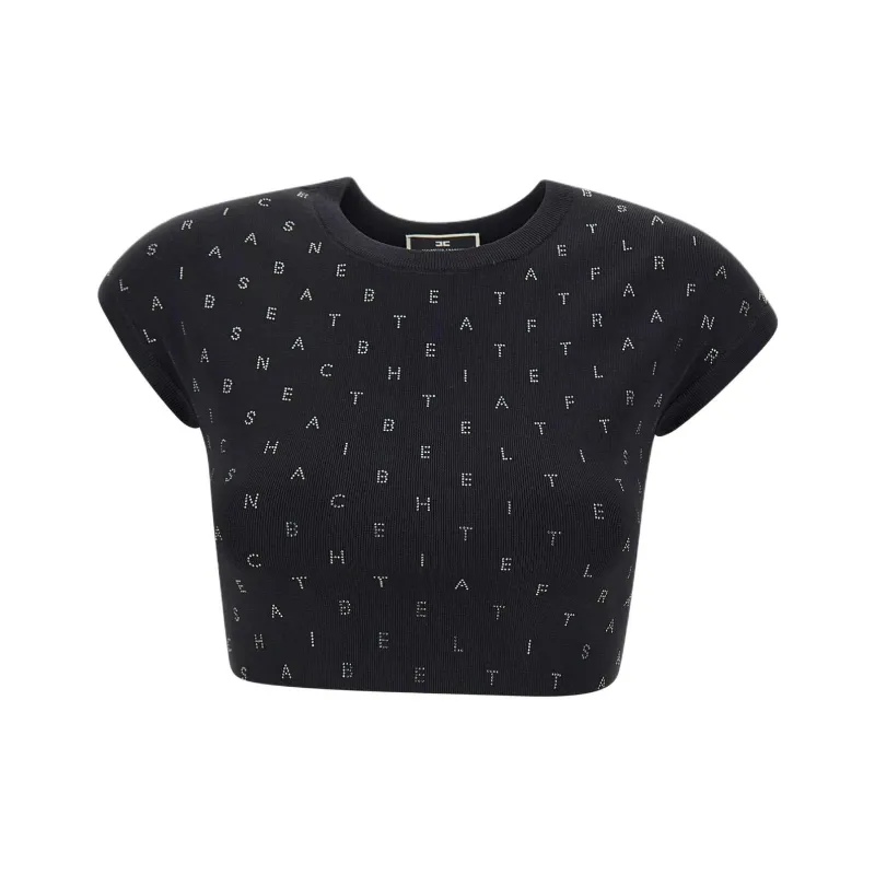 Elisabetta Franchi Logo Lettering Embellished Cropped Top-0