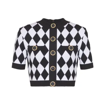 BALMAIN Diamond Patterned Knitted Cropped Top