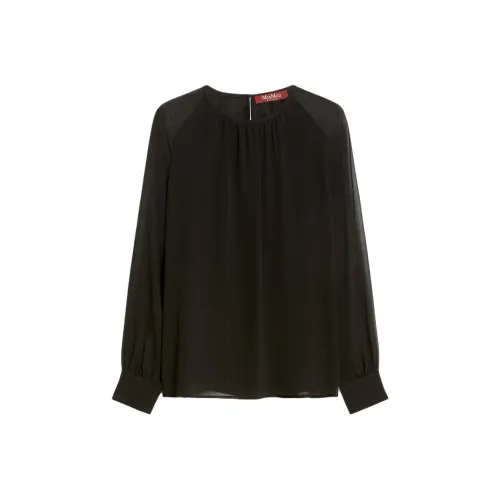 MaxMara Studio Golfo Collection Pure Silk Georgette Blouse Shirt Women's Black