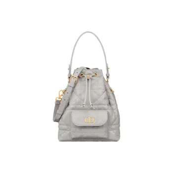 DIOR Caro Sheepskin With Calfskin Bucket Bag, Shoulder Bag, Crossbody Bag, Handbag Small Size Women's Gray