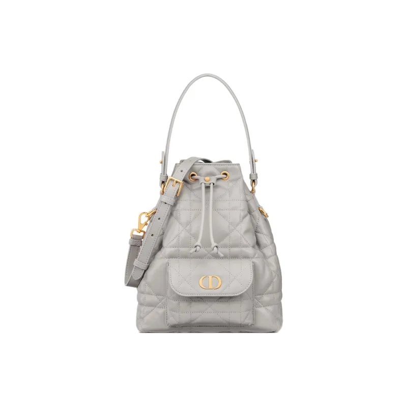 DIOR Caro Sheepskin With Calfskin Bucket Bag, Shoulder Bag, Crossbody Bag, Handbag Small Size Women's Gray-0