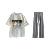 Clothing Set (White Top+Gray Pants)