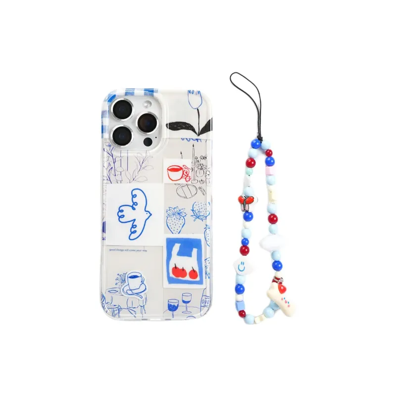 Sopi Acrylic Material Line Coffee Strawberry Bird Phone Cases Compatible With IPhone 16/15 Pro Max/Apple 13/14 Pro/Max-1